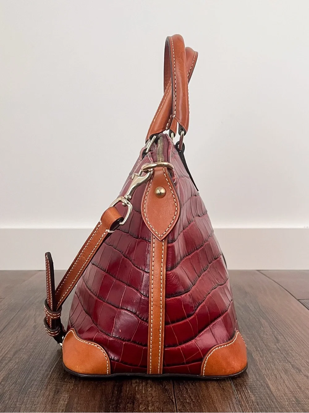 Dooney & Bourke Croc Embossed Leather Satchel Bag Dual Handle Long Strap 3C968